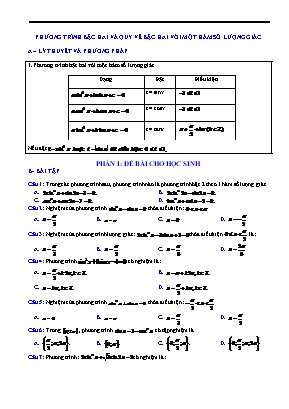 Ôn tập Đại số Lớp 11 - Phương trình bậc hai và quy về bậc hai với một hàm số lượng giác